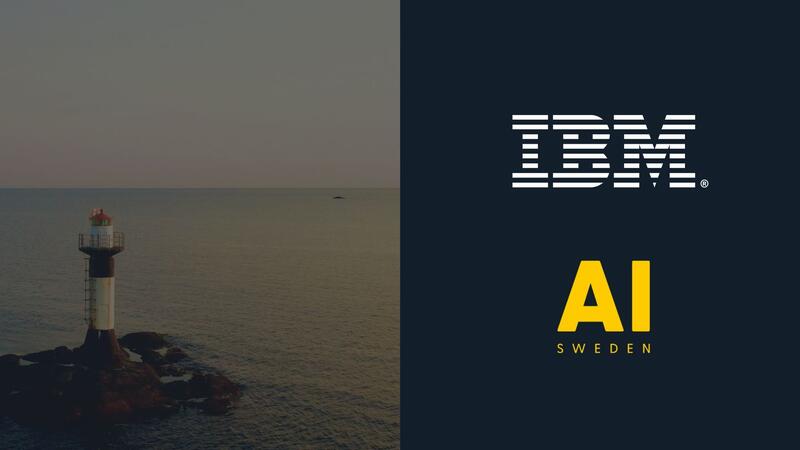 An image displaying a lighthouse and next to it logotypes for IBM and AI Sweden