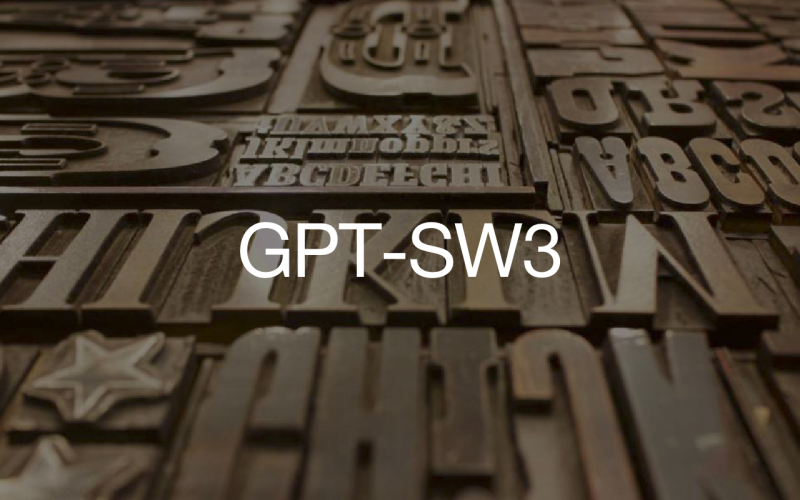 Text saying GPT-SW3 with ac background image of letters