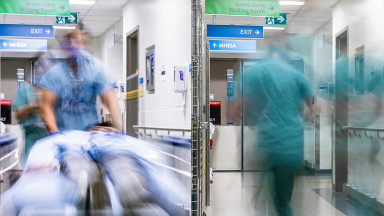 two images in a collage showing hospital staff in scrubs 